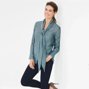 Chico's Black Label Silk Blend Metallic Blouse Blueish Grey Color Chico's Size 0
